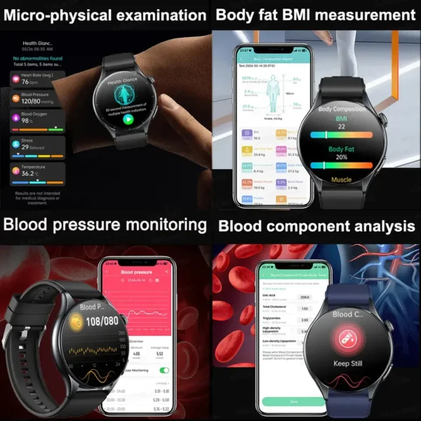 2025 New Nursing Health laser Measure Blood pressure Smart Watch Men Heart rate Pulse Sleep Bluetooth call Body Monitor Bracelet - Imagen 3