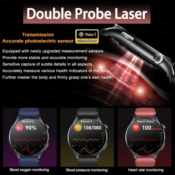 2025 New Nursing Health laser Measure Blood pressure Smart Watch Men Heart rate Pulse Sleep Bluetooth call Body Monitor Bracelet - Imagen 5