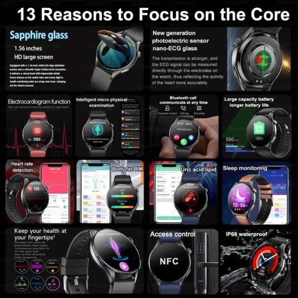 2025 New Nursing Health laser Measure Blood pressure Smart Watch Men Heart rate Pulse Sleep Bluetooth call Body Monitor Bracelet - Imagen 2